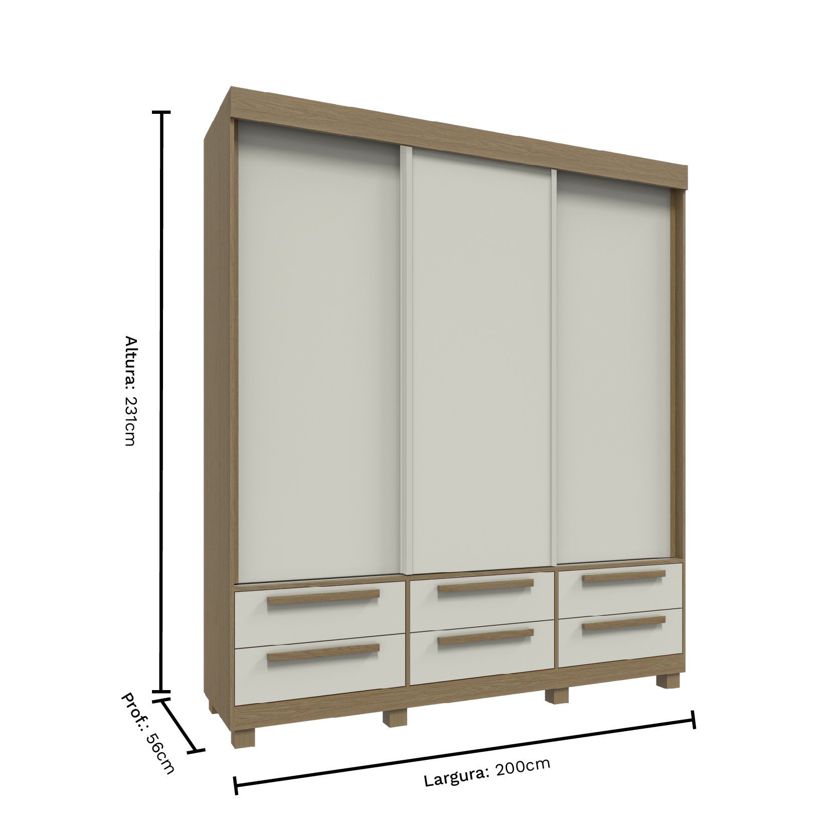 Guarda Roupa Casal Rimo 100% MDF 3 Portas Deslizantes com 6 Gavetas - Carvalho/Off White - 5