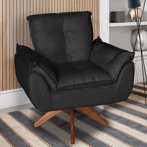 Poltrona/cadeira Decorativa Glamour Opala com Base Giratória 30cm em Madeira Preto