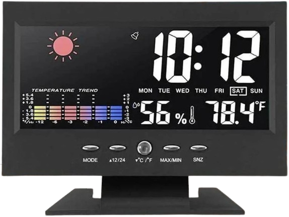 Relógio Digital Led Alarme Luz Soneca Mostrador Meteorológico Calendário e Temperatura - 1