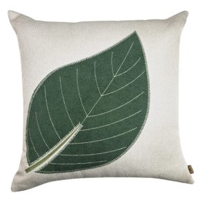 Capa Almofada Linho Bordada Folha Verde 50x50cm