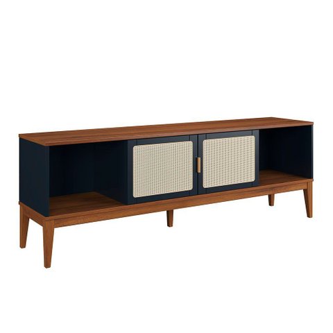 Rack para TV 75 Polegadas Viena Madeira Maciça 2 Portas 180cm Telinha Azul Petróleo - Apaixone & Decore