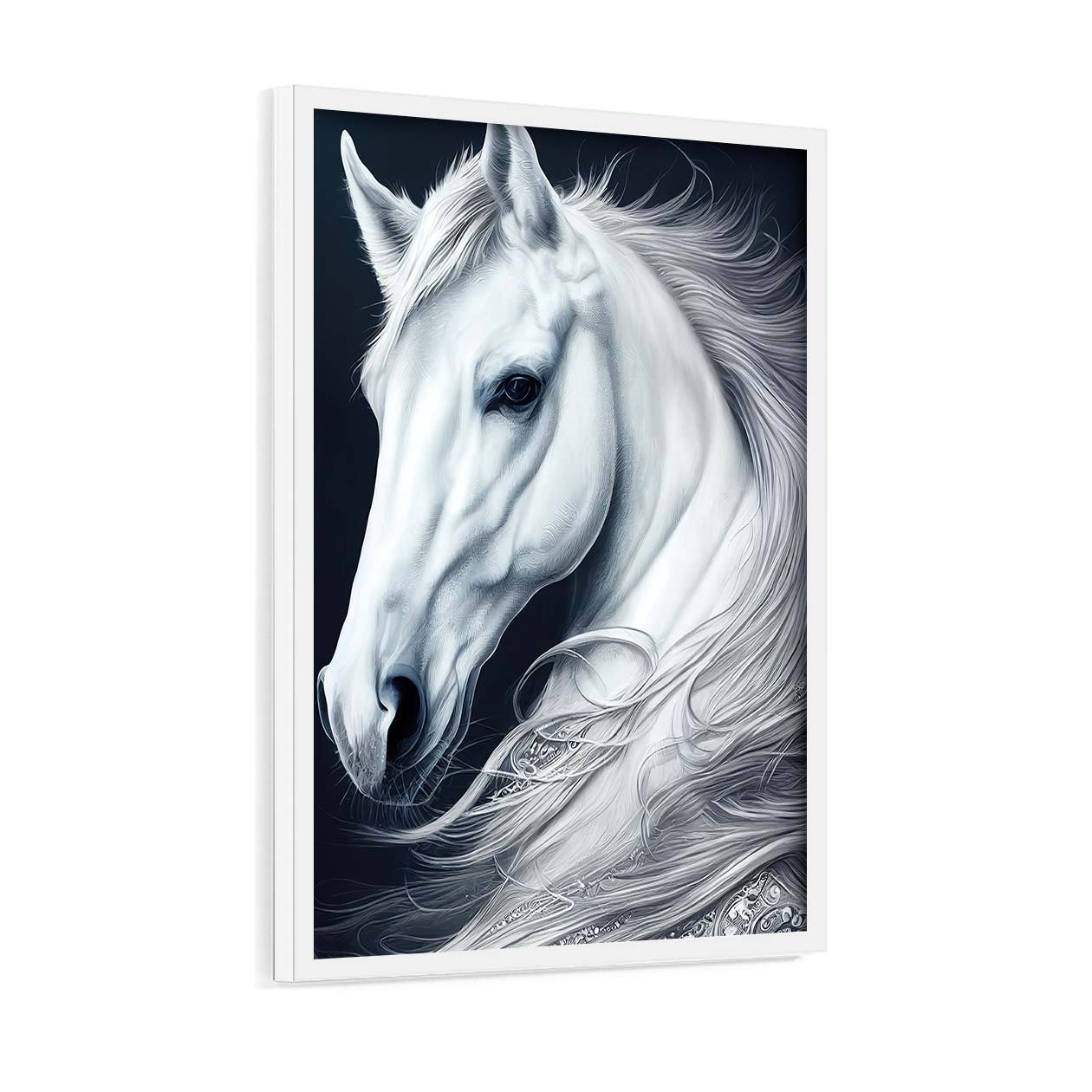 Quadro Decorativo Cavalo Branco Longa Crina 40x60 c Moldura:Branca