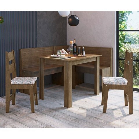 Conjunto Canto Alemão com Mesa e 2 Cadeiras Marrom/Ameixa Negra