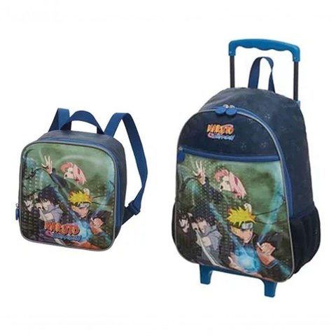 Kit Mochila Rodinha Lancheira Escolar Infantil Menino Naruto Time Pacific