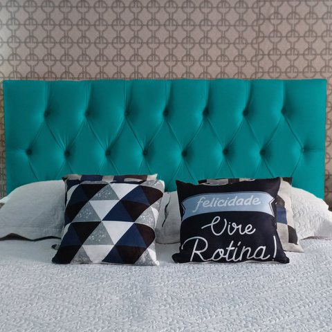 Cabeceira Estofada Casal Capitonê Luna Suede Liso Azul Turqueza 140 X 120 RBL