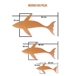 Quadro Peixes Baleia Madeira Maciça Decorativo Envernizado - 2