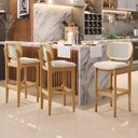 Ver imagem 2 de Kit 03 Banquetas Altas Para Cozinha Bancada Sala Tela Betta Fixa L02 Suede Bege - Lyam Decor