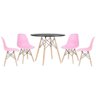 Mesa Eames 90 Cm Preto + 4 Cadeiras Eiffel Dsw Rosa Claro - 1