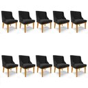 Ver imagem 1 de Kit 10 Cadeiras Estofadas para Sala de Jantar Base Fixa de Madeira Castanho Lia Suede Preto - Ibiza
