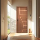 Ver imagem 1 de Kit Porta de Madeira Decorada 215x74cm Batente 16cm Cantareira Abertura Esquerda Marrom/Ipê MGM