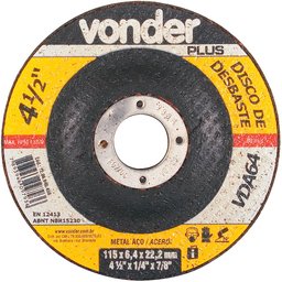 Disco de Desbaste 115x6,4x22,22 para Aço Carbono Vda64 Vonder Plus - 1