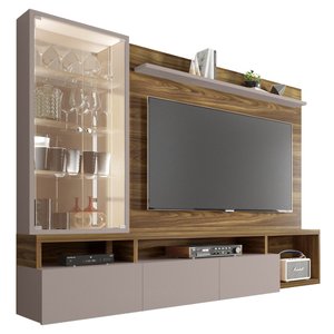 Estante Home para Tv até 70'' com Cristaleira 3 Gavetas Wave Suspenso Lâmina Mel Cacao - Caemmu