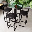 Ver imagem 1 de Conjunto Mesa Redonda Alta Vidro 4 Cadeiras Pequena Estofado Industrial Don Castro Decor