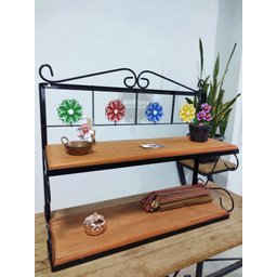 prateleira multiuso área gourmet ferro madeira artesanal rústico - 2
