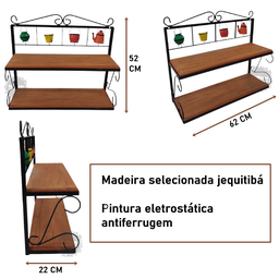 prateleira multiuso área gourmet ferro madeira artesanal rústico - 3