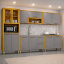 Ver imagem 1 de Cozinha Completa Modulada 13 Portas 2 Gavetas com Paneleiro Cristaleira e Balcão Demi Espresso Móveis Cinza/Cinamomo/Acetinado