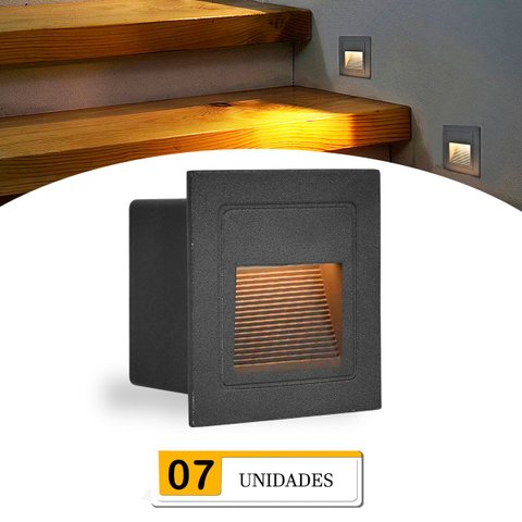 7 Balizador Corredor de Embutir Preto Quadrado Externo Lup51