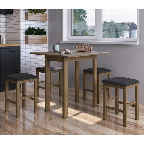 Conjunto Mesa para Sala de Jantar Dobrável com 4 Banquetas Marrom/Ameixa Negra