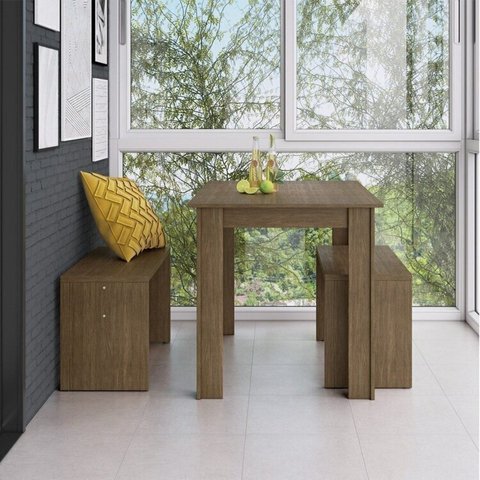 Conjunto Mesa para Sala de Jantar com 2 Bancos Marrom/Ameixa Negra