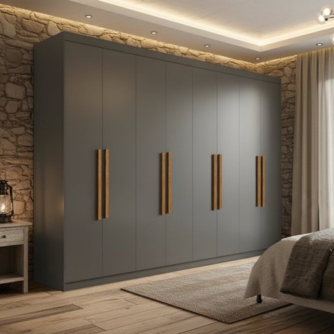 Guarda-Roupa Casal 8 Portas 4 Gavetas 100% MDF Cinza Albert