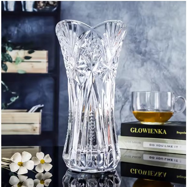 Vaso Decorativo Grande 28cm em Vidro Lapidado Elegante Resistente - 2