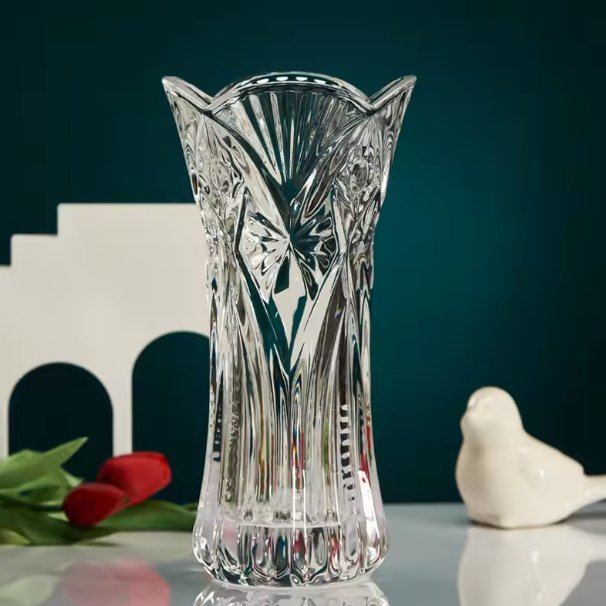 Vaso Decorativo Grande 28cm em Vidro Lapidado Elegante Resistente