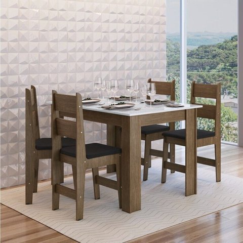 Conjunto Sala de Jantar Mesa Fixa com 4 Cadeiras Marrom/Ameixa Negra