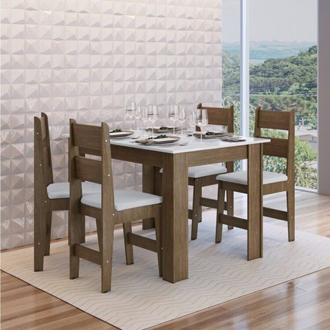 Conjunto Sala de Jantar Mesa Fixa com 4 Cadeiras Marrom/Ameixa Negra