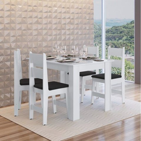 Conjunto Sala de Jantar Mesa Fixa com 4 Cadeiras Branco