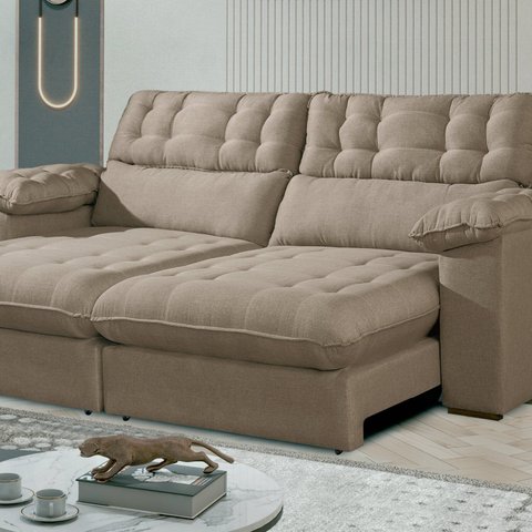 Sofá Retrátil e Reclinável Barcelona 250 Cm Veludo com Molas Ensacadas