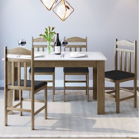 Conjunto Sala de Jantar Mesa Fixa com 4 Cadeiras Marrom/Ameixa Negra