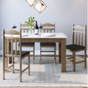 Ver imagem 1 de Conjunto Sala de Jantar Mesa Fixa com 4 Cadeiras Marrom/Ameixa Negra