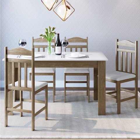 Conjunto Sala de Jantar Mesa Fixa com 4 Cadeiras Marrom Ameixa Negra