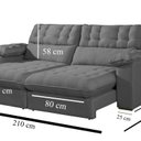 Ver imagem 3 de Sofá Retrátil e Reclinável Barcelona 210 Cm Veludo com Molas Ensacadas