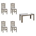 Ver imagem 2 de Conjunto Sala de Jantar Mesa Fixa com 4 Cadeiras Marrom/Ameixa Negra