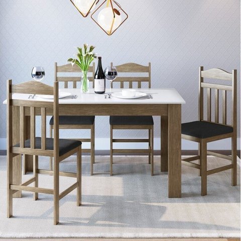 Conjunto Sala de Jantar Mesa Fixa com 4 Cadeiras Marrom/Ameixa Negra