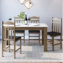 Ver imagem 1 de Conjunto Sala de Jantar Mesa Fixa com 4 Cadeiras Marrom/Ameixa Negra