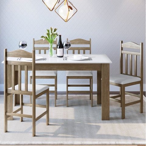 Conjunto Sala de Jantar Mesa Fixa com 4 Cadeiras Marrom/Ameixa Negra