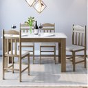 Ver imagem 1 de Conjunto Sala de Jantar Mesa Fixa com 4 Cadeiras Marrom/Ameixa Negra