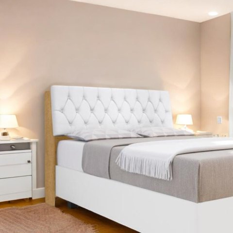 Cabeceira Estofada Yasminne Casal Naturalle com Capitonê Branco