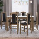 Ver imagem 1 de Conjunto Sala de Jantar Mesa Fixa com 6 Cadeiras Marrom/Ameixa Negra