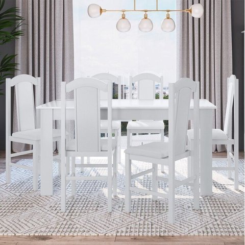 Conjunto Sala de Jantar Mesa Fixa com 6 Cadeiras