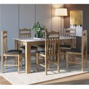 Ver imagem 1 de Conjunto Sala de Jantar Mesa Fixa com 6 Cadeiras Marrom/Ameixa Negra
