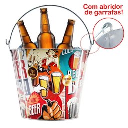 Kit 2 Baldes de Gelo para Cerveja Estampado em Metal Galvanizado 4,8 Litros - 5