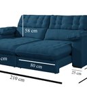 Ver imagem 3 de Sofá Retrátil e Reclinável Barcelona 210 Cm Veludo com Molas Ensacadas Azul Marinho