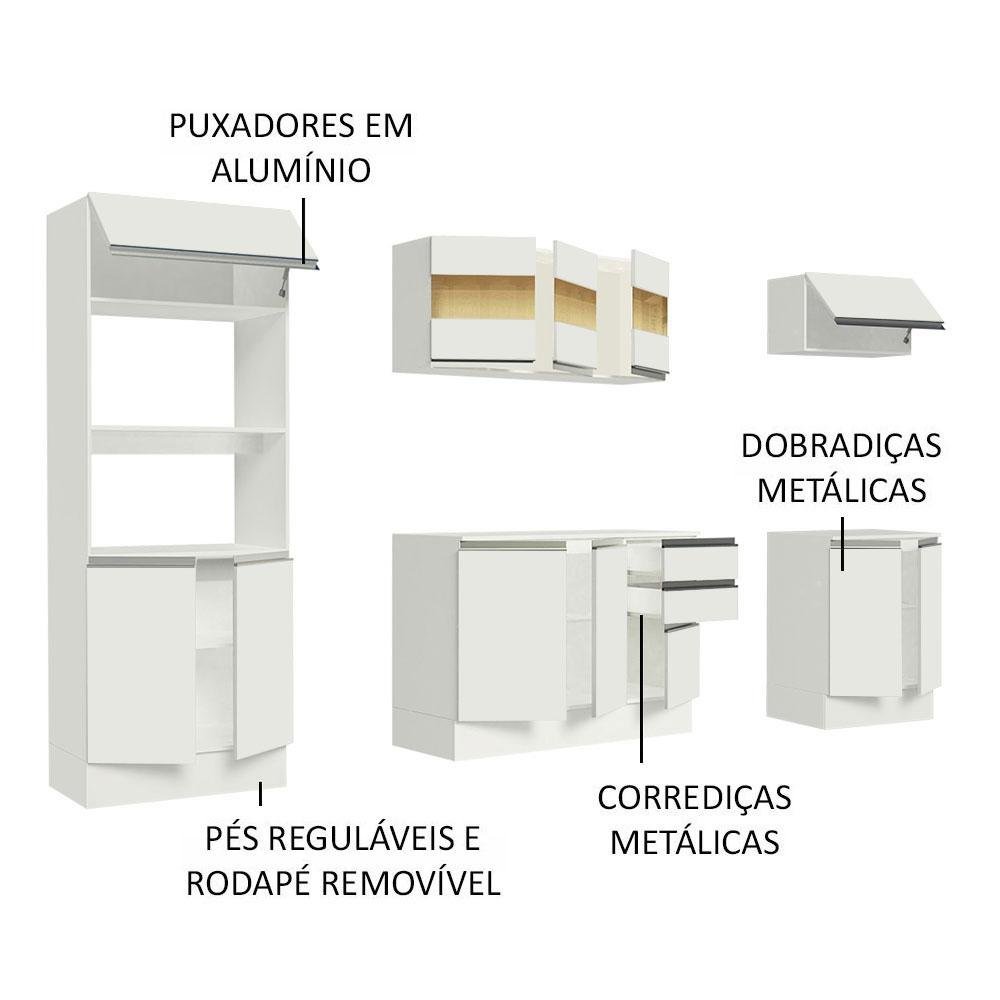 Armário de Cozinha Completa 100% Mdf 250cm Branco Smart Madesa 01 - 5