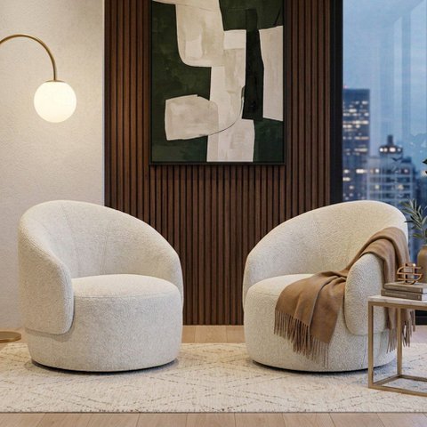 Kit 2 Poltronas Decorativas Orgânicas Saara Sala de Estar Living Luxo Bouclê Off White - Desk Design