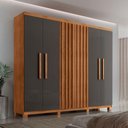 Ver imagem 1 de Guarda Roupa Casal Roma Mdf 6 Portas 2 Gavetas com Pés Naturalle Grafite com Pés