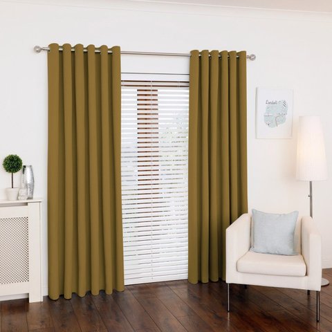 Cortina Mostarda 300x250 Ilhós Cromado Sala/Quarto | FABRITEX