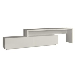 Rack Aston Universum Extensível 164 cm a 300 cm Laca Cinza Claro Off White Brilhante